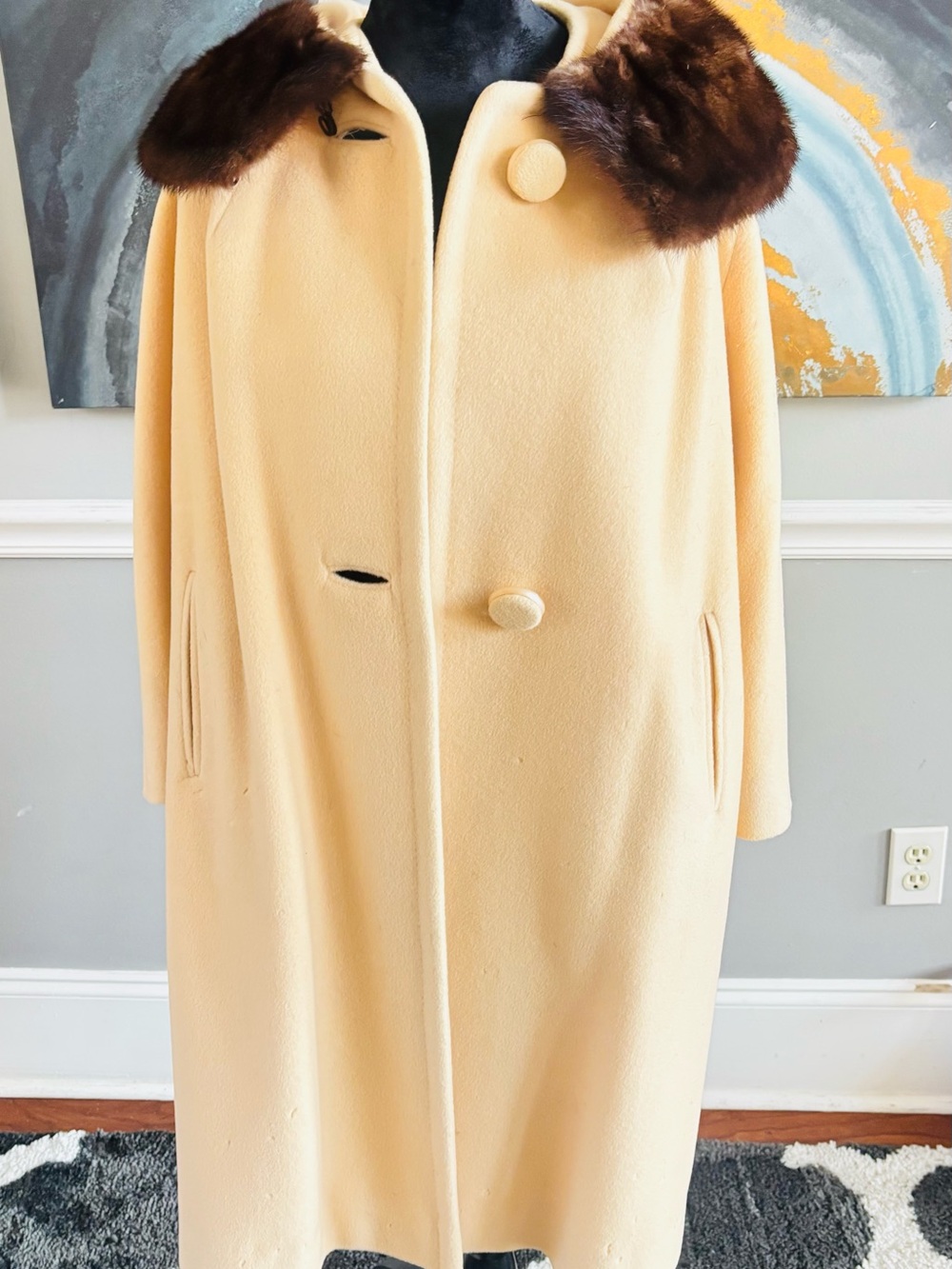 Lou Green Original Vintage Trench Coat with Brown Fur Collar